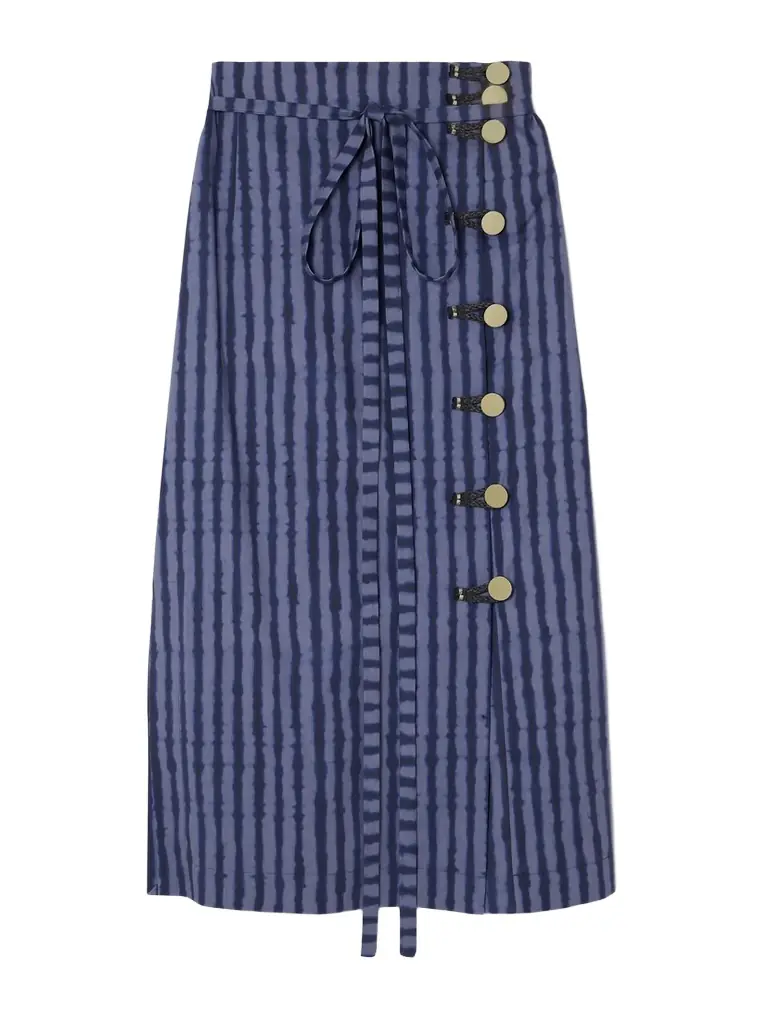 Hiroki Braided Striped Cotton-blend Poplin Midi Skirt
