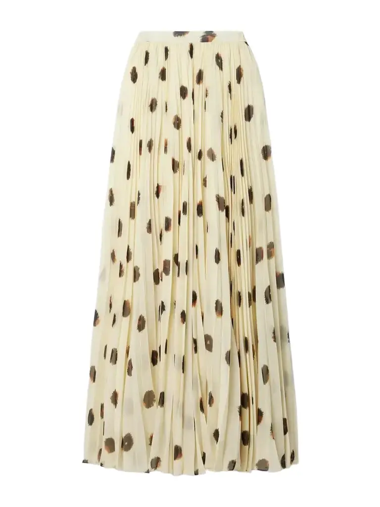 Sif Pleated Polka-dot Crepe De Chine Maxi Skirt