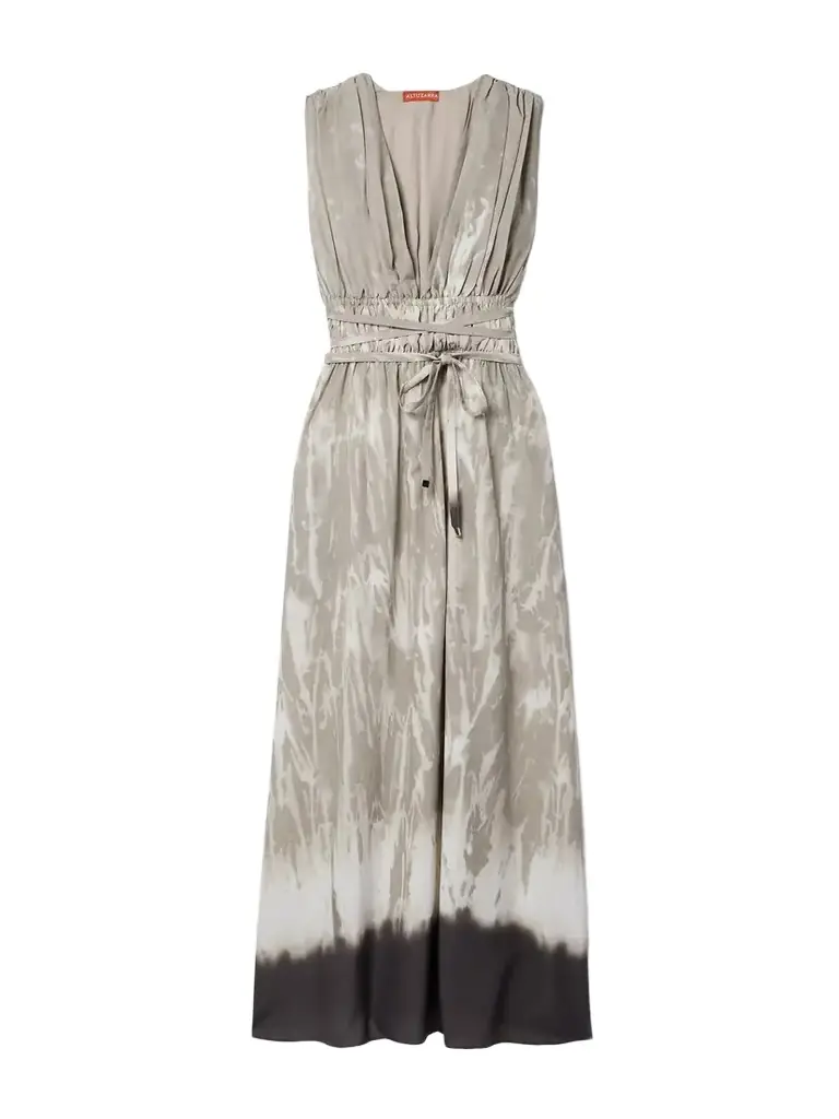 Fiona Gathered Printed Crepe De Chine Maxi Dress