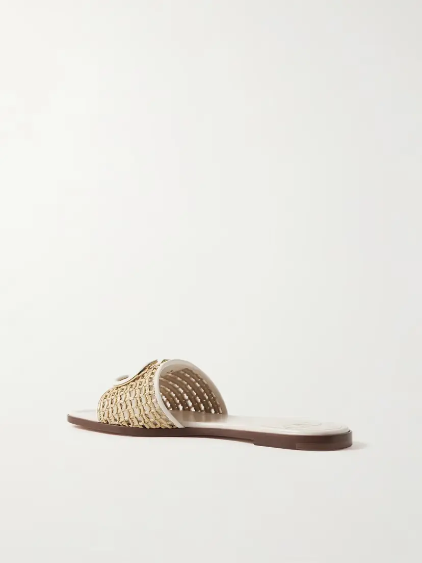 Valentino Garavani Vlogo Embellished Leather-trimmed Raffia Slides | Thumbnail 3 Valentino Garavani Vlogo Embellished Leather-trimmed Raffia Slides | Thumbnail 3
