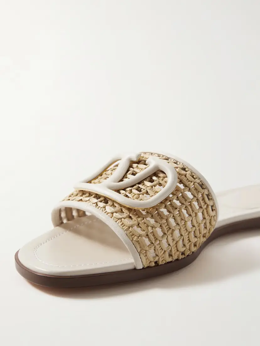 Valentino Garavani Vlogo Embellished Leather-trimmed Raffia Slides | Thumbnail 4 Valentino Garavani Vlogo Embellished Leather-trimmed Raffia Slides | Thumbnail 4