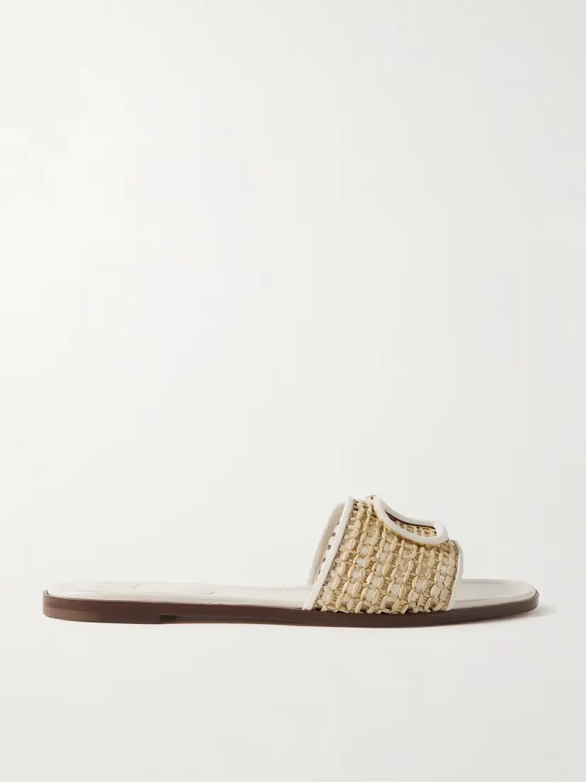 Valentino Garavani Vlogo Embellished Leather-trimmed Raffia Slides | Thumbnail 5 Valentino Garavani Vlogo Embellished Leather-trimmed Raffia Slides | Thumbnail 5