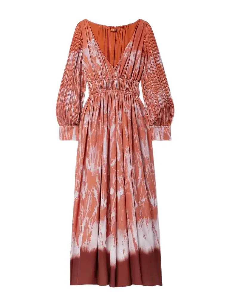 Kathleen Gathered Tie-dyed Crepe De Chine Maxi Dress