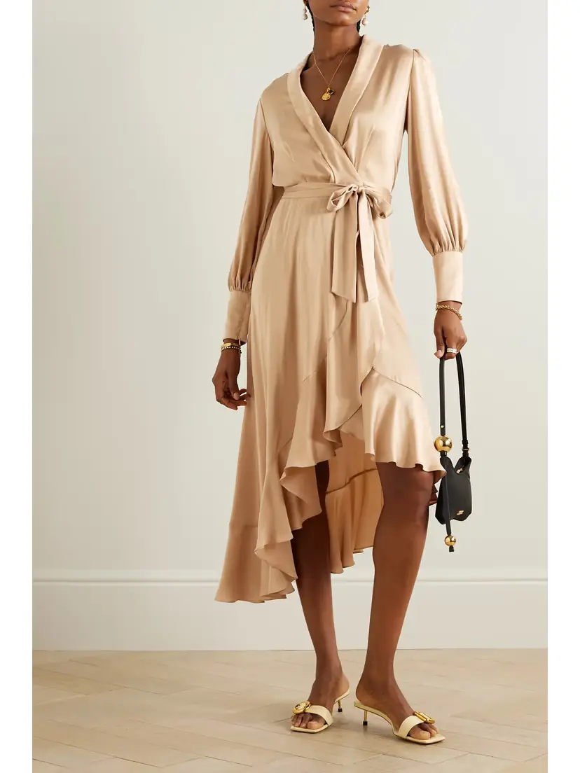 Zimmermann Asymmetric Ruffled Duchesse Silk-satin Midi Wrap Dress | Thumbnail 2 Zimmermann Asymmetric Ruffled Duchesse Silk-satin Midi Wrap Dress | Thumbnail 2