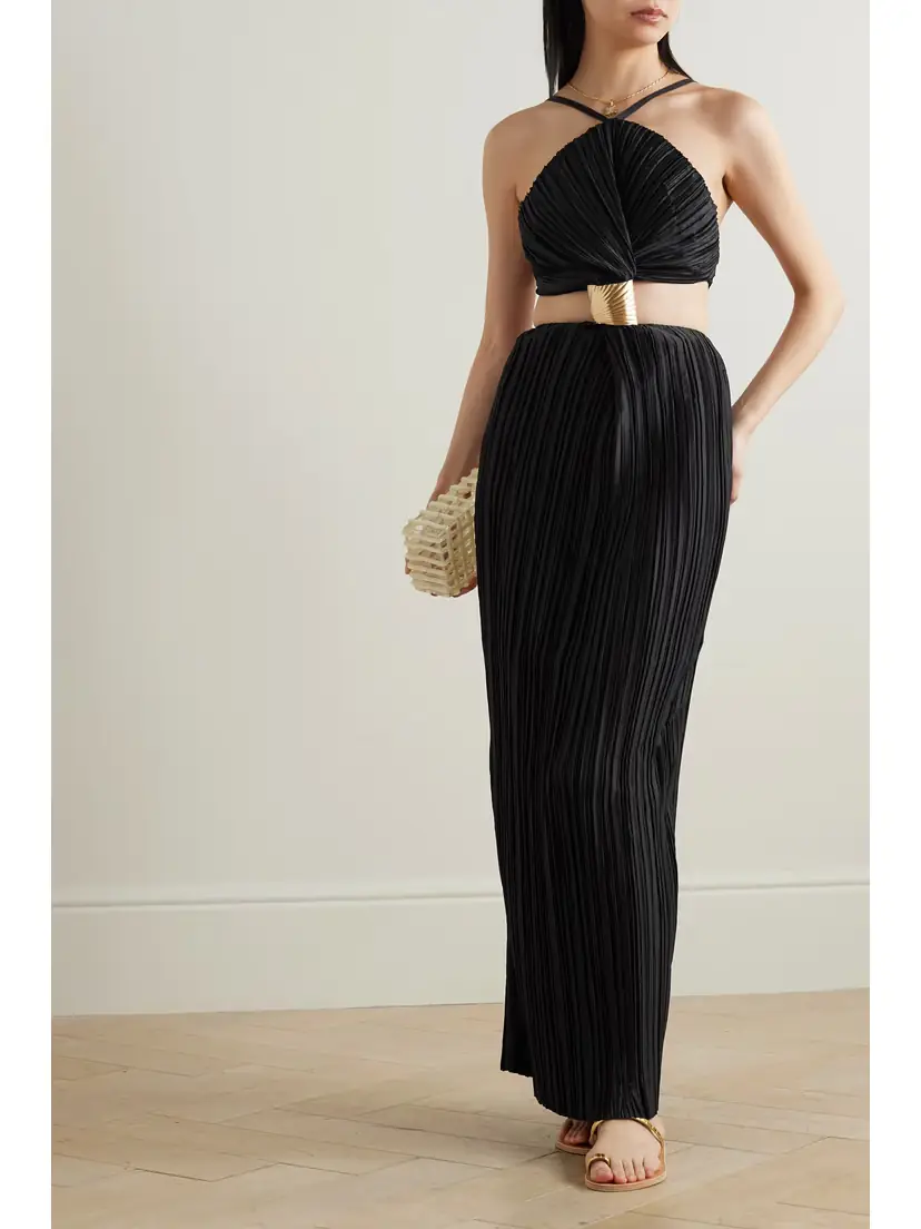 Cult Gaia Mitra Embellished Cutout Plissé-satin Halterneck Gown | Thumbnail 2