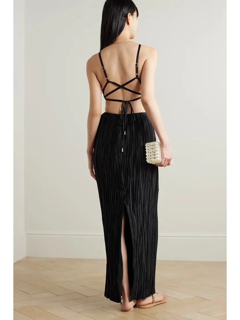 Cult Gaia Mitra Embellished Cutout Plissé-satin Halterneck Gown | Thumbnail 3