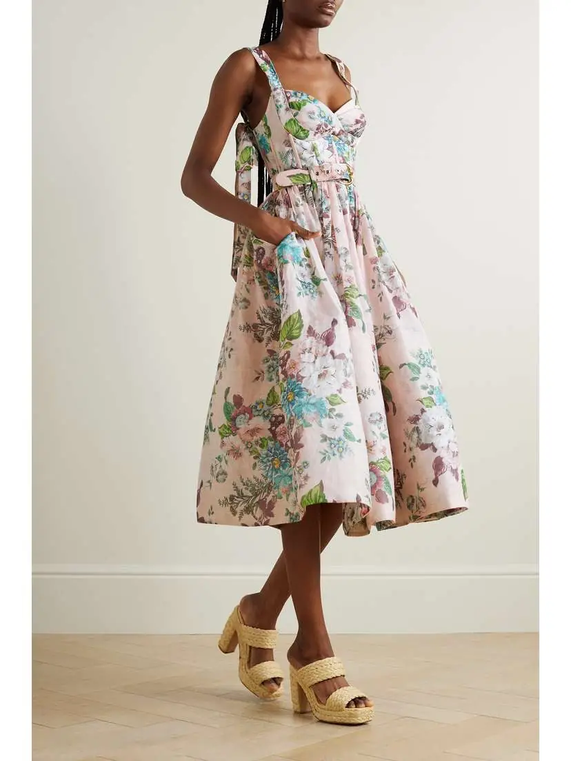 Zimmermann Matchmaker Belted Floral-print Linen And Silk-blend Midi Dress | Thumbnail 2 Zimmermann Matchmaker Belted Floral-print Linen And Silk-blend Midi Dress | Thumbnail 2