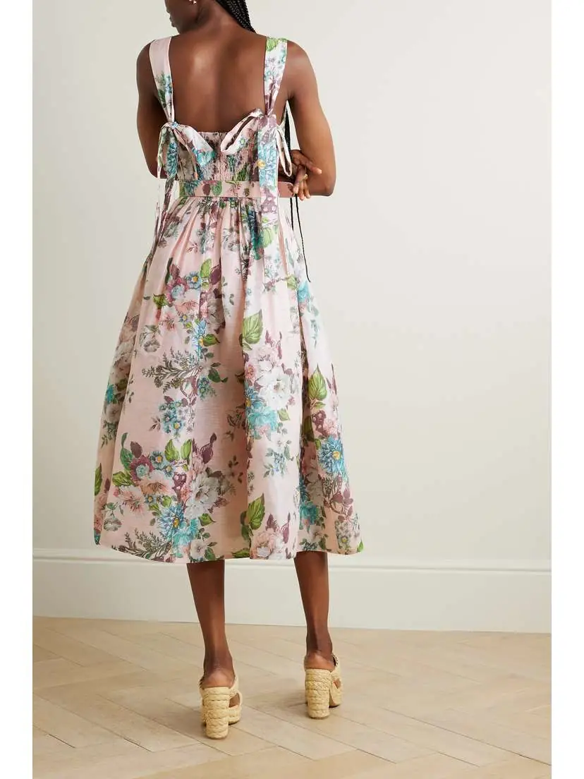 Zimmermann Matchmaker Belted Floral-print Linen And Silk-blend Midi Dress | Thumbnail 3 Zimmermann Matchmaker Belted Floral-print Linen And Silk-blend Midi Dress | Thumbnail 3