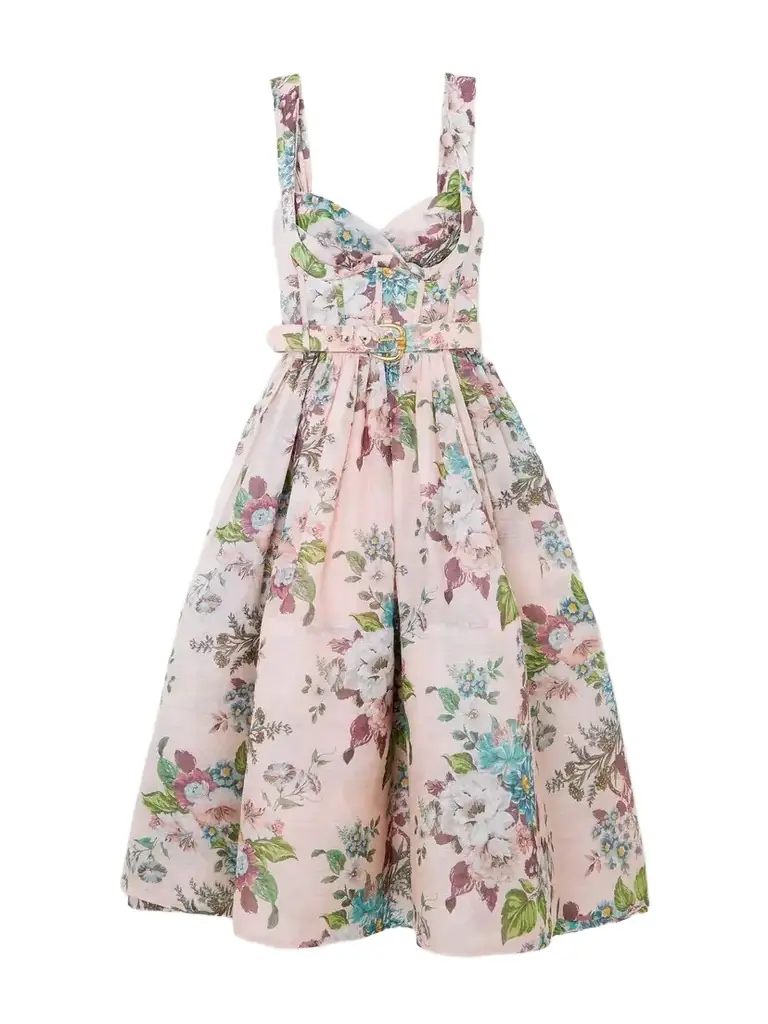 Zimmermann Matchmaker Belted Floral-print Linen And Silk-blend Midi Dress | Thumbnail 1 Zimmermann Matchmaker Belted Floral-print Linen And Silk-blend Midi Dress | Thumbnail 1