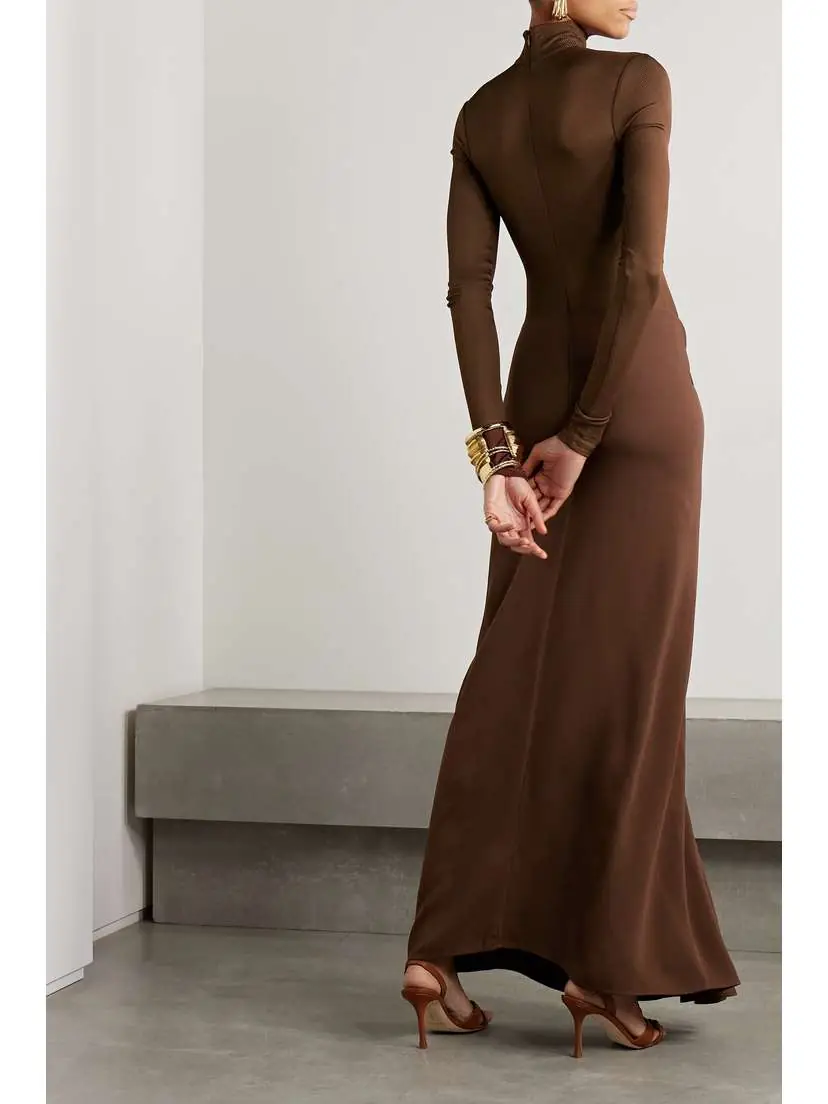 Christopher Esber Fusion Gathered Stretch-jersey And Stretch-crepe Turtleneck Maxi Dress - UK 14 | Thumbnail 3 Christopher Esber Fusion Gathered Stretch-jersey And Stretch-crepe Turtleneck Maxi Dress - UK 14 | Thumbnail 3