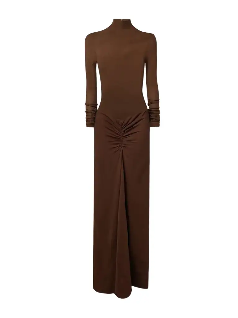 Christopher Esber Fusion Gathered Stretch-jersey And Stretch-crepe Turtleneck Maxi Dress - UK 14 | Thumbnail 1 Christopher Esber Fusion Gathered Stretch-jersey And Stretch-crepe Turtleneck Maxi Dress - UK 14 | Thumbnail 1