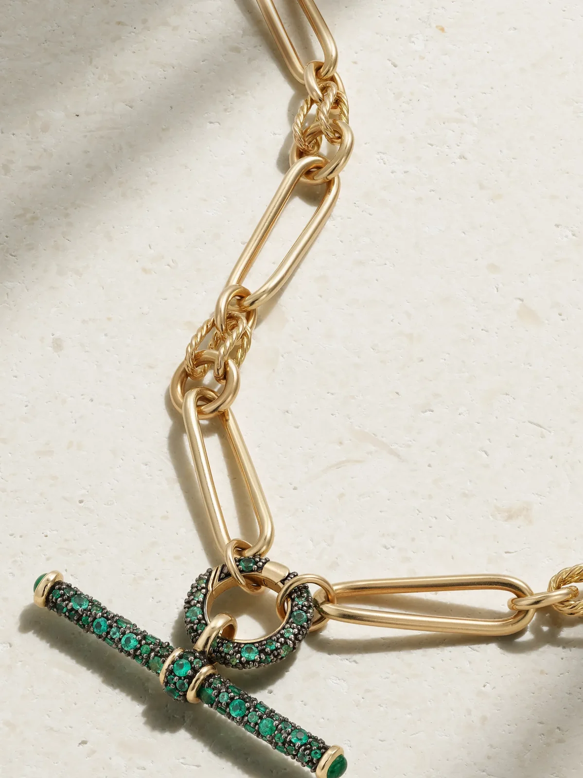 Twisted Link Connection 14-karat Gold Emerald Necklace Twisted Link Connection 14-karat Gold Emerald Necklace