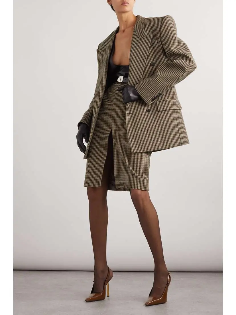 SAINT LAURENT Double-breasted Checked Wool-blend Blazer | Thumbnail 2 SAINT LAURENT Double-breasted Checked Wool-blend Blazer | Thumbnail 2