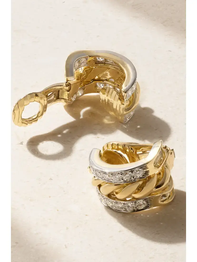 DAVID WEBB 18-karat Gold, Platinum And Diamond Clip Earrings | Thumbnail 3 DAVID WEBB 18-karat Gold, Platinum And Diamond Clip Earrings | Thumbnail 3