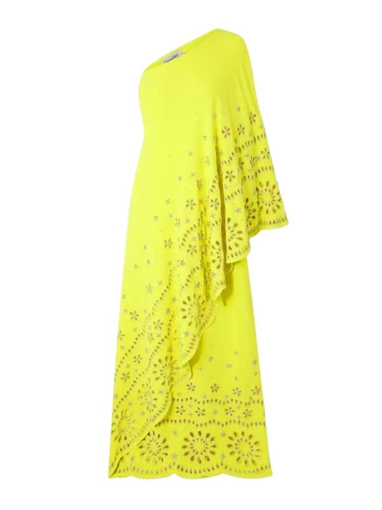 One-shoulder Embellished Broderie Anglaise Stretch-silk Crepe Gown - x large