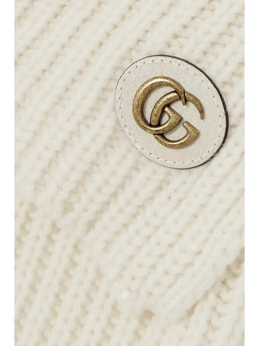 Gucci Embellished Leather-trimmed Ribbed Wool And Cashmere-blend Scarf | Thumbnail 3