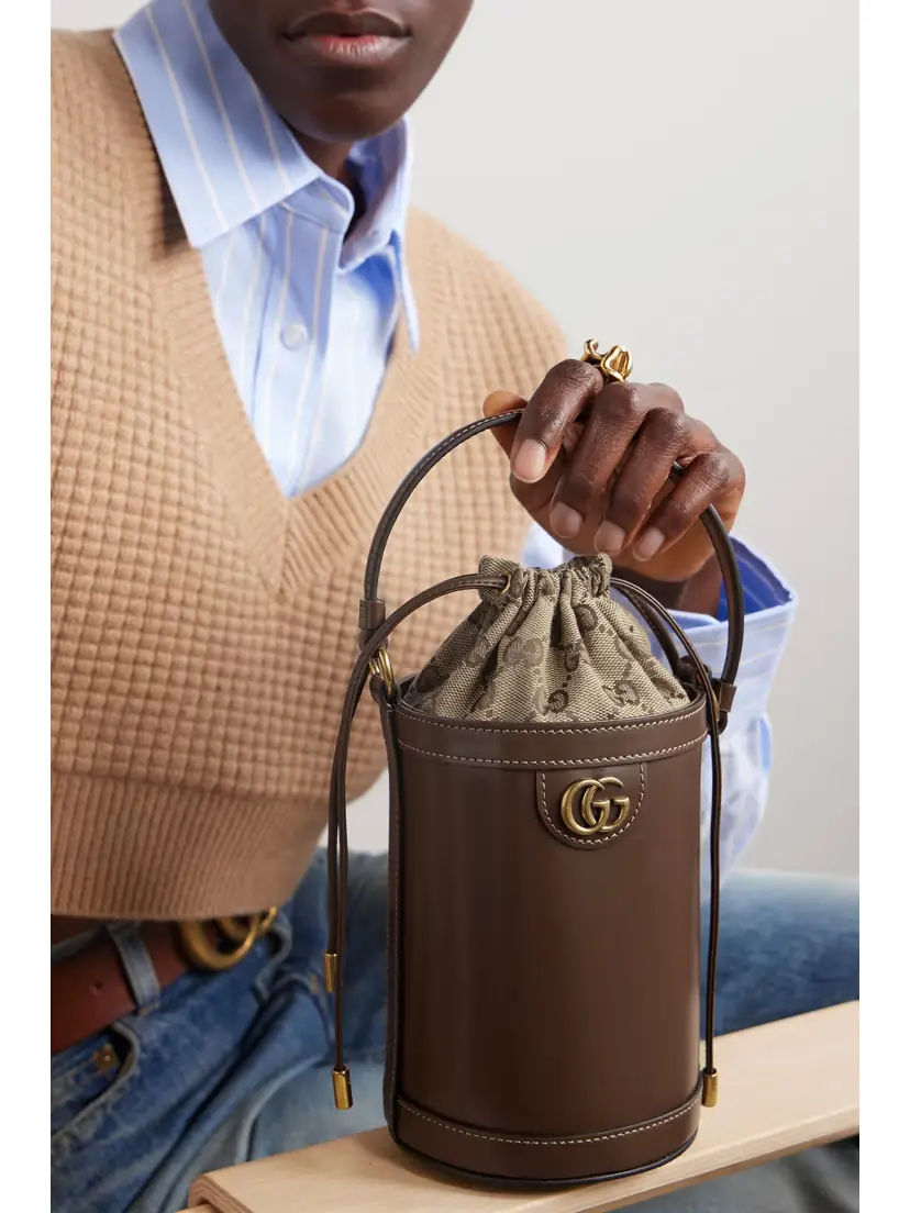 Gucci Ophidia Mini Leather And Canvas-jacquard Bucket Bag | Thumbnail 2 Gucci Ophidia Mini Leather And Canvas-jacquard Bucket Bag | Thumbnail 2