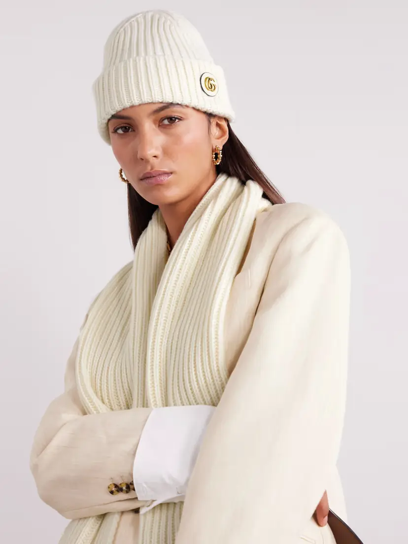 Gucci Victor Appliquéd Ribbed Wool And Cashmere-blend Beanie | Thumbnail 2