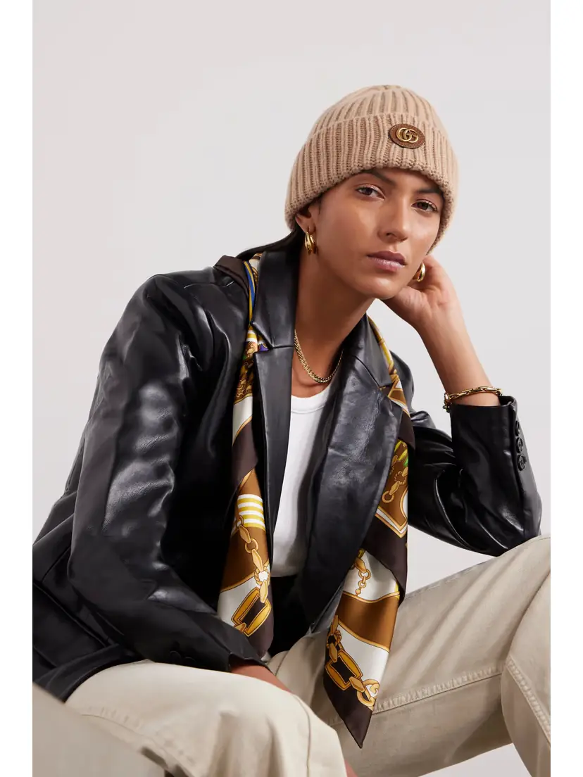 Gucci Victor Appliquéd Ribbed Wool And Cashmere-blend Beanie | Thumbnail 2
