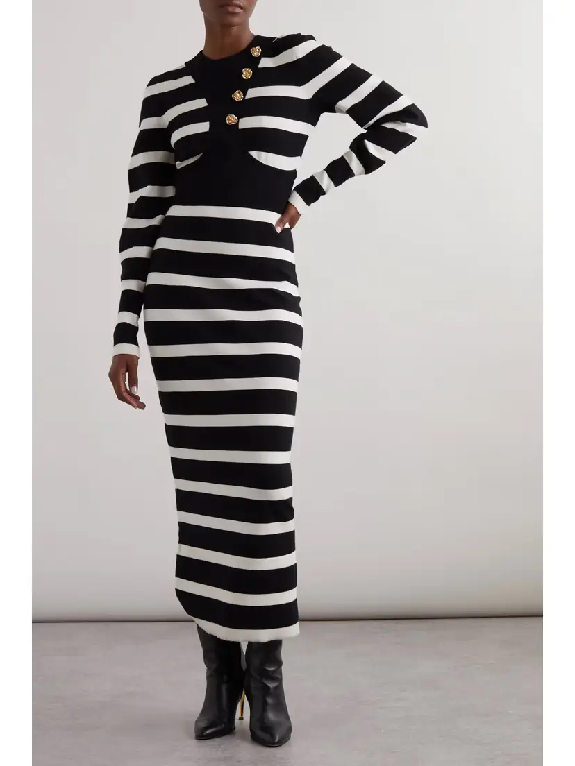 Alexander McQueen Panelled Striped Wool-blend Midi Dress | Thumbnail 2 Alexander McQueen Panelled Striped Wool-blend Midi Dress | Thumbnail 2