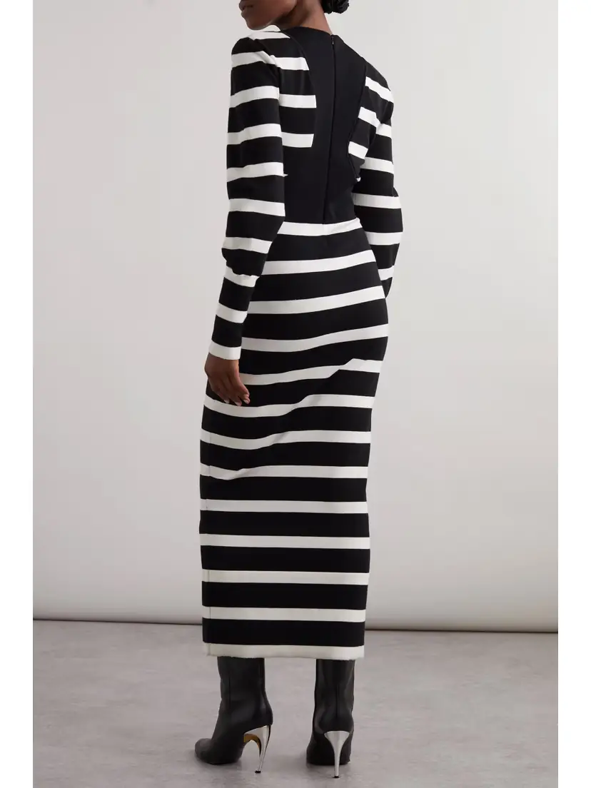 Alexander McQueen Panelled Striped Wool-blend Midi Dress | Thumbnail 3 Alexander McQueen Panelled Striped Wool-blend Midi Dress | Thumbnail 3