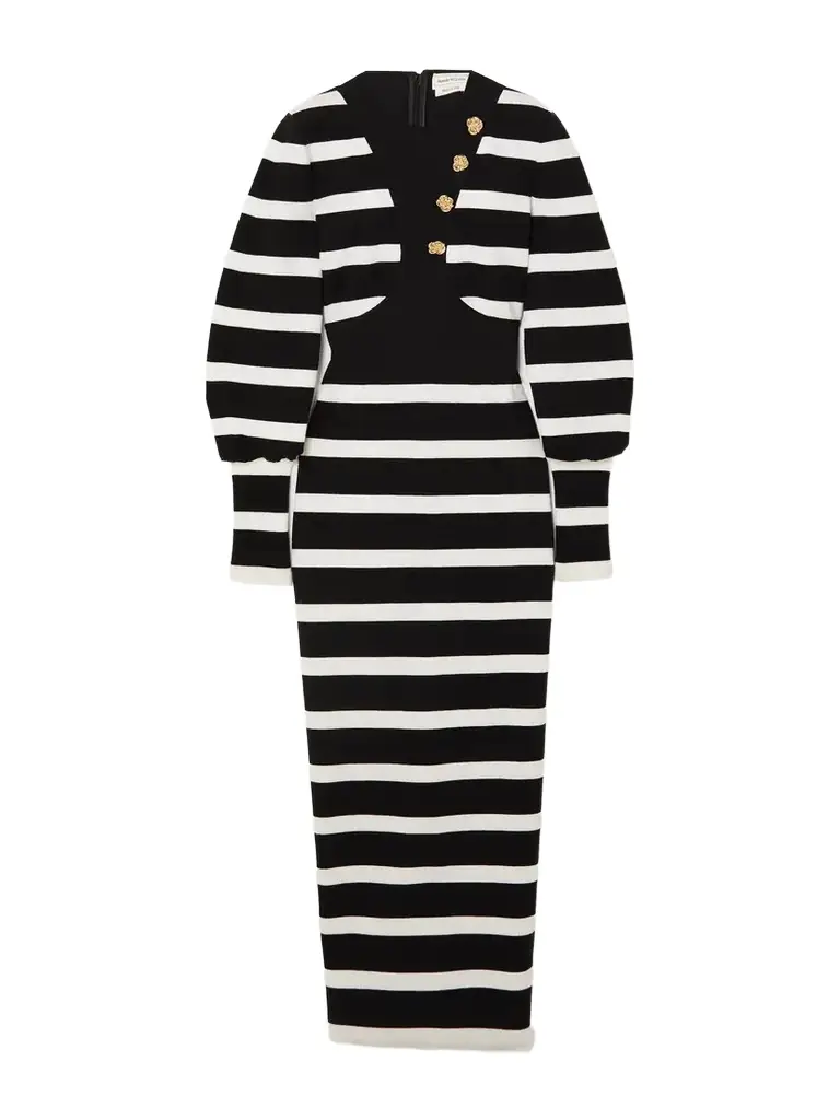 Panelled Striped Wool-blend Midi Dress