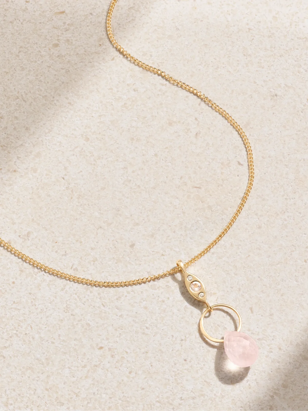 14-karat Recycled Gold, Rose Quartz And Diamond Necklace 14-karat Recycled Gold, Rose Quartz And Diamond Necklace
