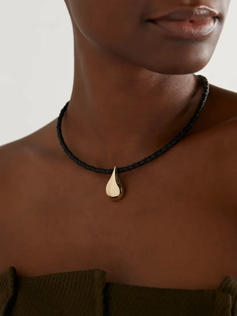 Mateo Water Droplet Leather And 14-karat Gold Necklace | Thumbnail 2