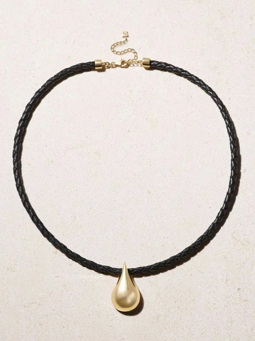 Mateo Water Droplet Leather And 14-karat Gold Necklace | Thumbnail 4
