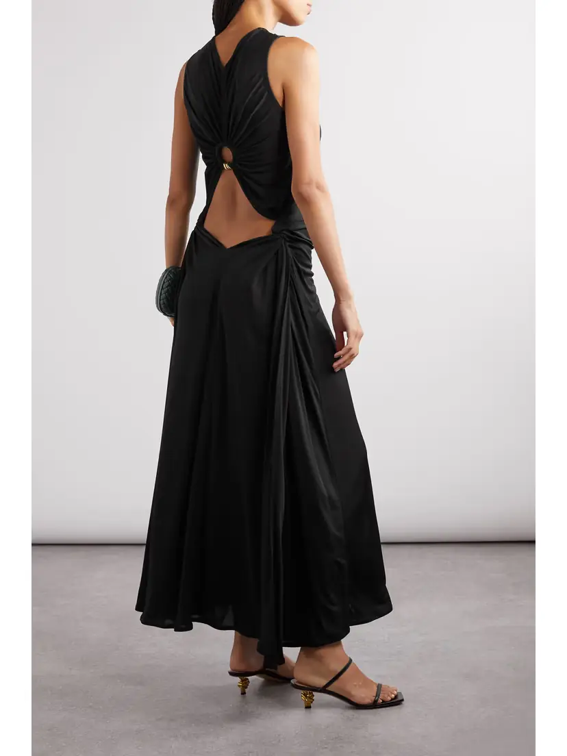 Bottega Veneta Cutout Embellished Gathered Satin-jersey Maxi Dress | Thumbnail 3 Bottega Veneta Cutout Embellished Gathered Satin-jersey Maxi Dress | Thumbnail 3