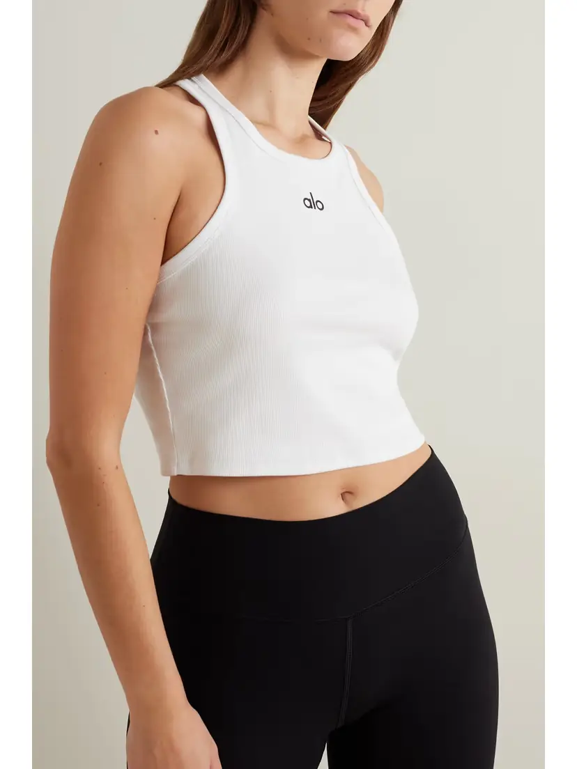 Alo Yoga Aspire Cropped Ribbed Cotton-blend Jersey Tank | Thumbnail 3 Alo Yoga Aspire Cropped Ribbed Cotton-blend Jersey Tank | Thumbnail 3