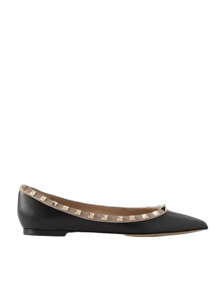 Rockstud Leather Point-toe Flats