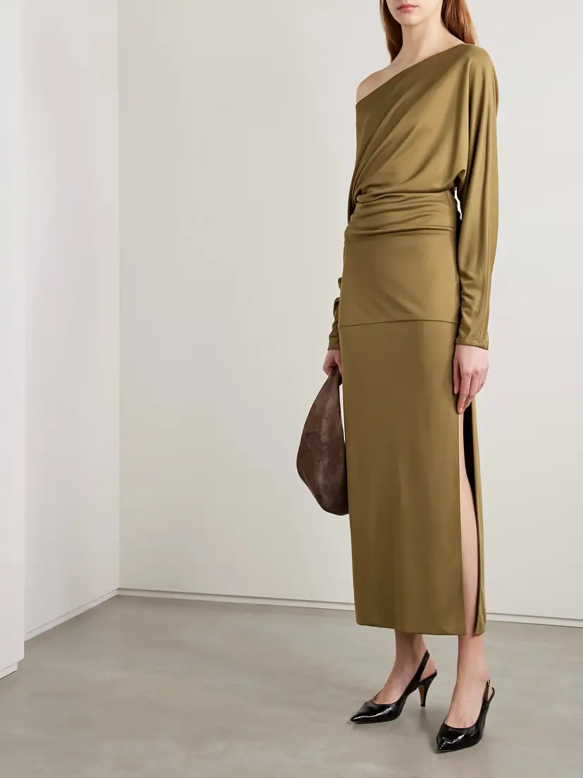 Khaite Junet One-shoulder Draped Satin-jersey Maxi Dress | Thumbnail 2 Khaite Junet One-shoulder Draped Satin-jersey Maxi Dress | Thumbnail 2