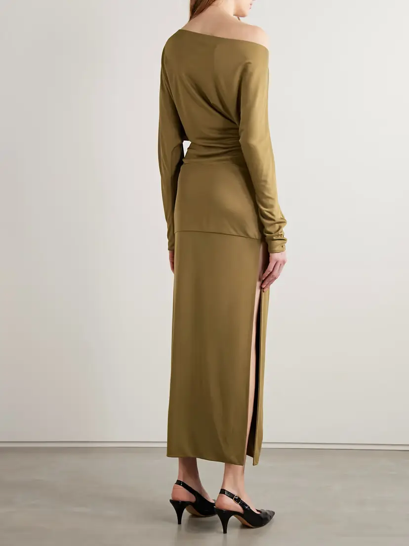 Khaite Junet One-shoulder Draped Satin-jersey Maxi Dress | Thumbnail 3 Khaite Junet One-shoulder Draped Satin-jersey Maxi Dress | Thumbnail 3