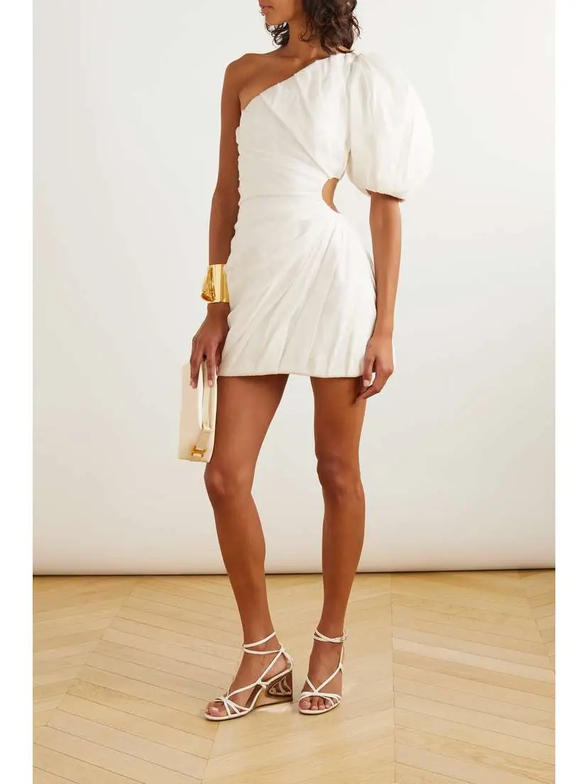 Chloé One-shoulder Cut-out Gathered Ramie Mini Dress | Thumbnail 2