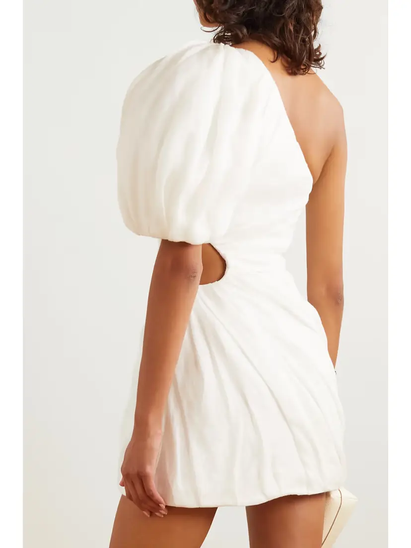 Chloé One-shoulder Cut-out Gathered Ramie Mini Dress | Thumbnail 3