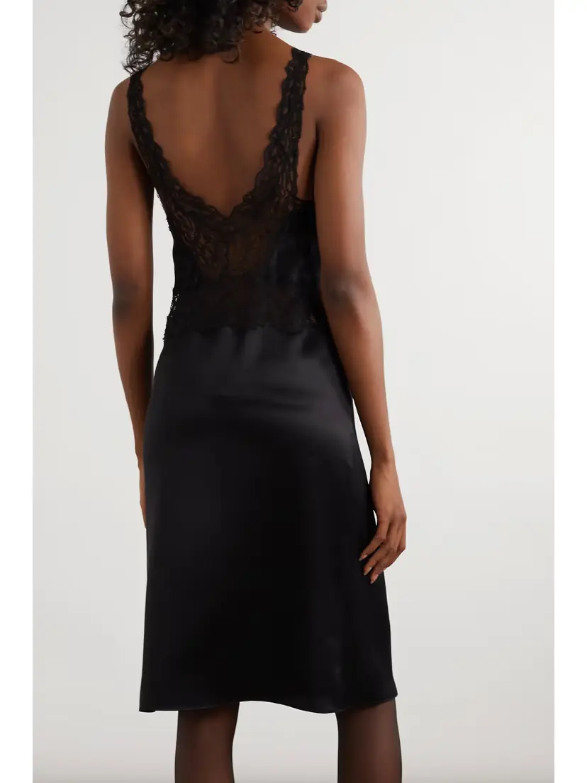 Saint Laurent Lace-trimmed Silk-satin Dress | Thumbnail 3 Saint Laurent Lace-trimmed Silk-satin Dress | Thumbnail 3