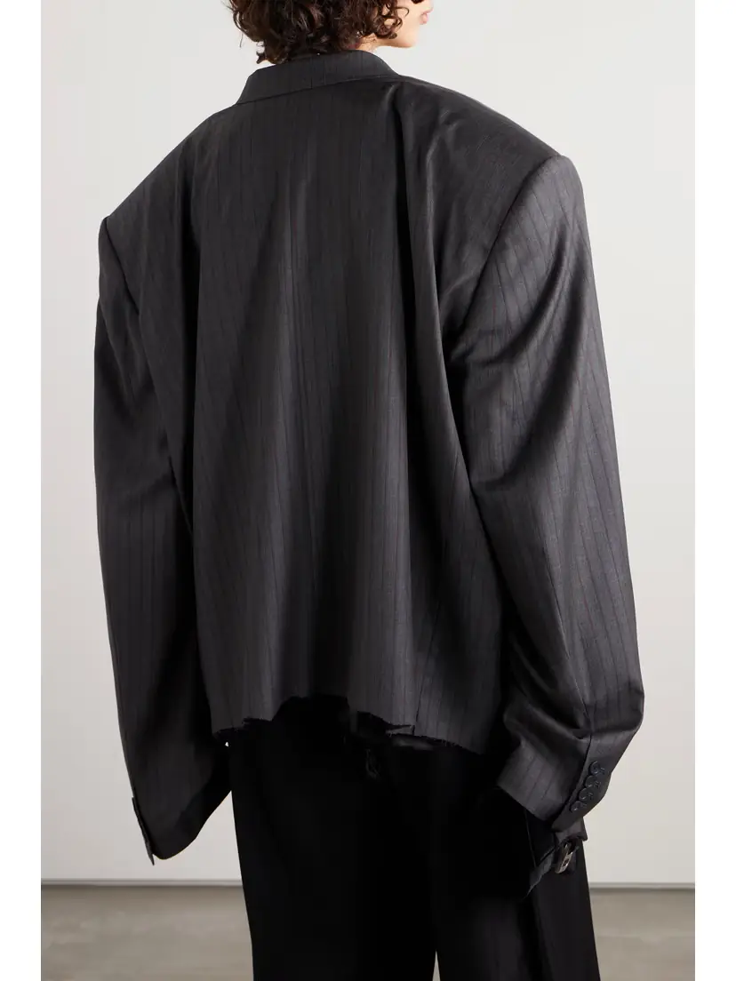 Balenciaga Oversized Double-breasted Distressed Pinstriped Wool Blazer | Thumbnail 4
