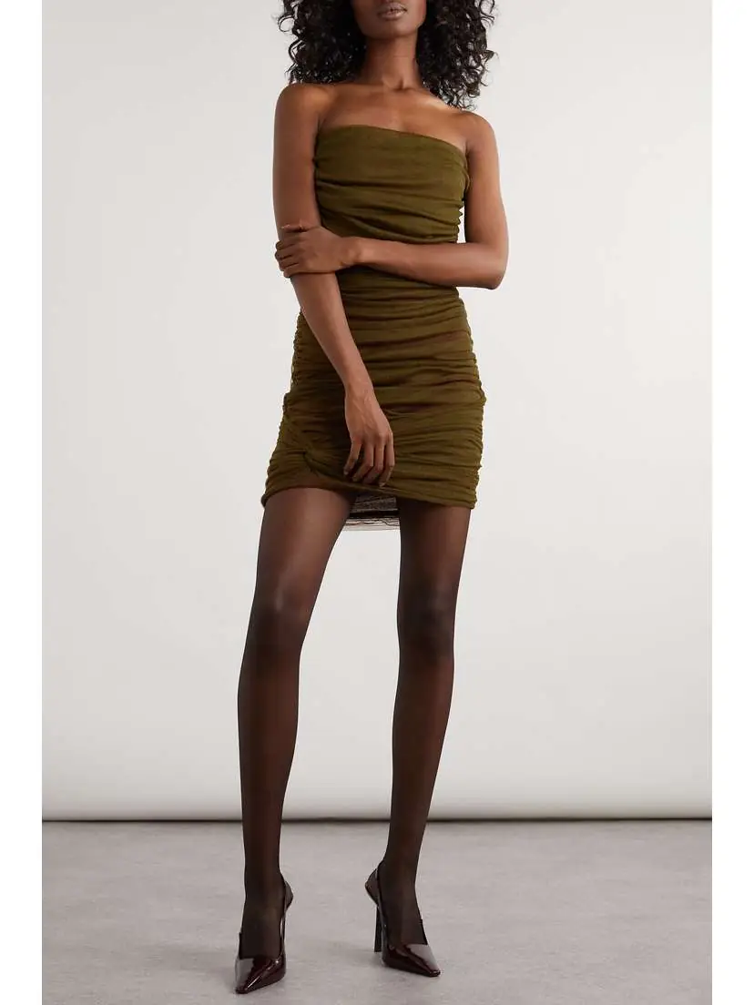 Saint Laurent Ruched Silk-blend Mini Dress | Thumbnail 2 Saint Laurent Ruched Silk-blend Mini Dress | Thumbnail 2