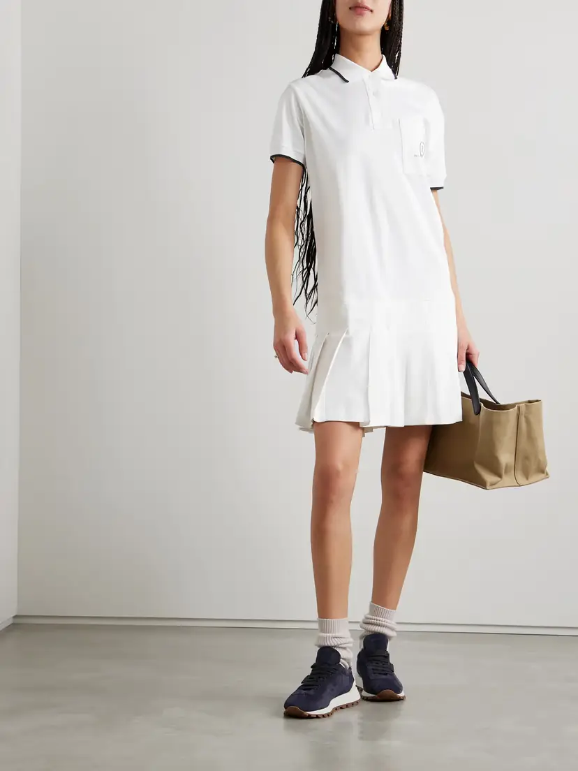 Brunello Cucinelli Tennis Pleated Embroidered Cotton-jersey Mini Dress | Thumbnail 2 Brunello Cucinelli Tennis Pleated Embroidered Cotton-jersey Mini Dress | Thumbnail 2