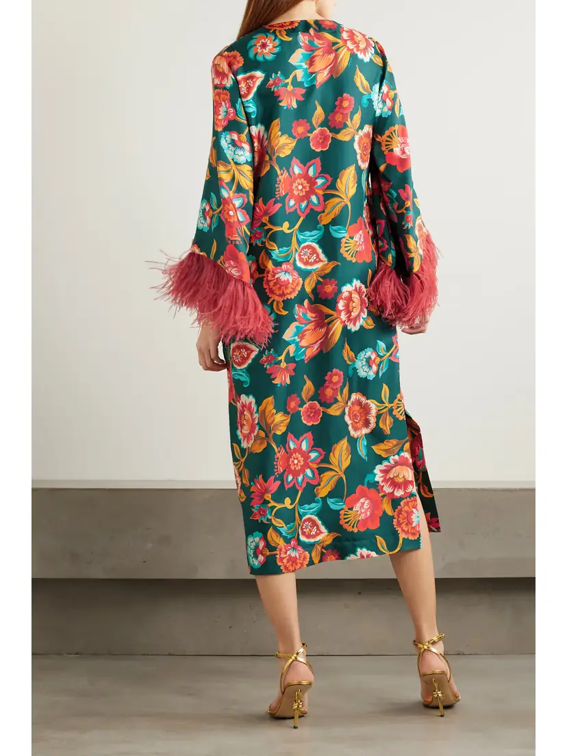La DoubleJ Feather-trimmed Floral-print Silk-twill Kaftan | Thumbnail 3 La DoubleJ Feather-trimmed Floral-print Silk-twill Kaftan | Thumbnail 3