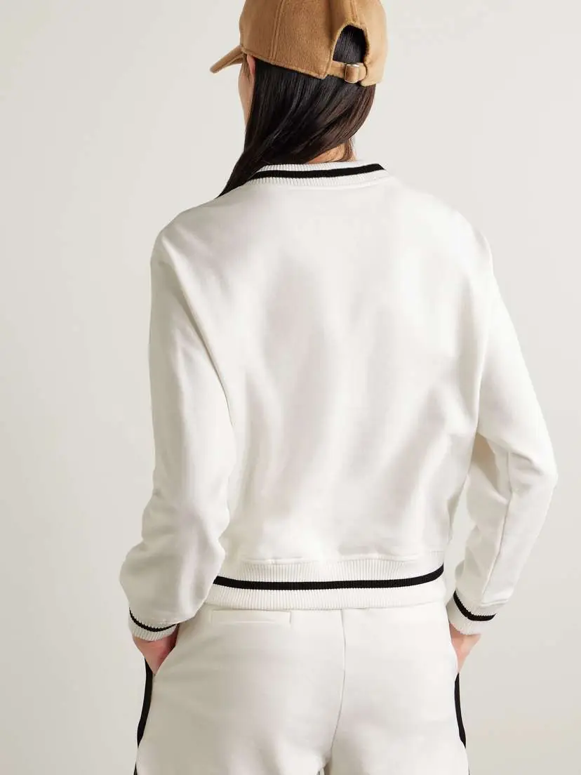 Brunello Cucinelli Tennis Bead-embellished Embroidered Cotton-jersey Sweater - xx large | Thumbnail 3 Brunello Cucinelli Tennis Bead-embellished Embroidered Cotton-jersey Sweater - xx large | Thumbnail 3