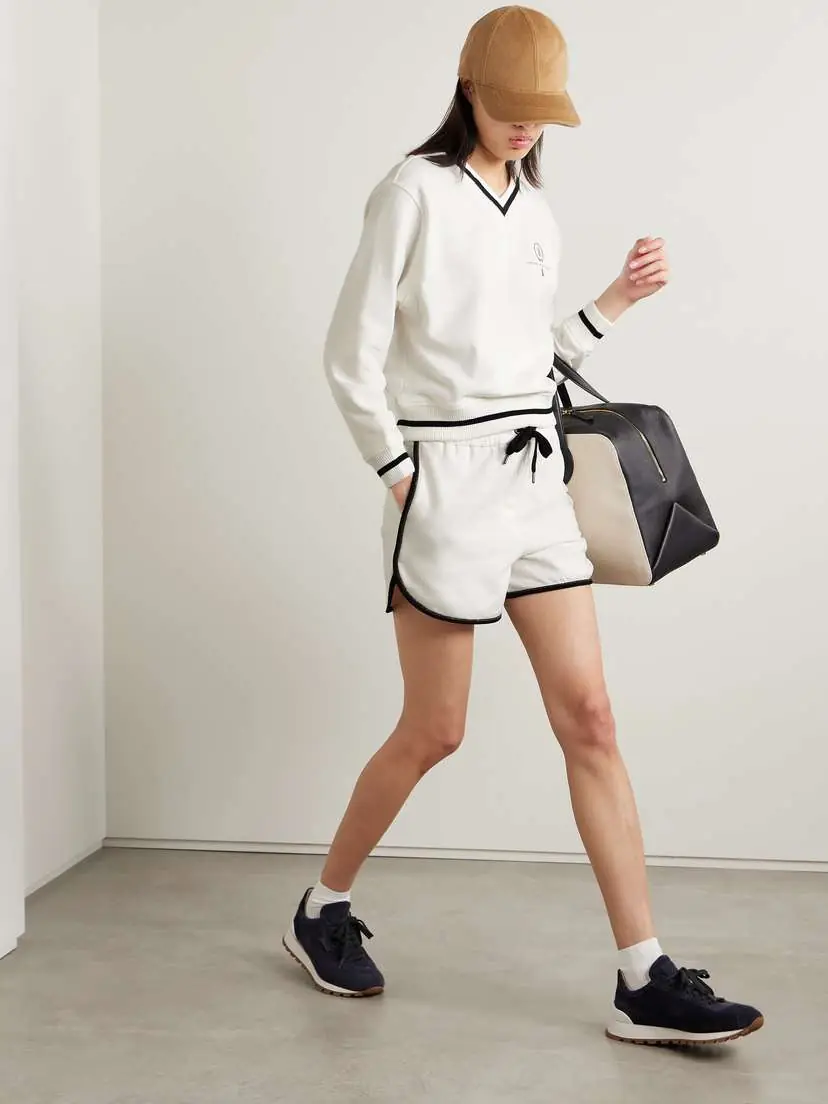 Brunello Cucinelli Tennis Bead-embellished Cotton-jersey Shorts | Thumbnail 2 Brunello Cucinelli Tennis Bead-embellished Cotton-jersey Shorts | Thumbnail 2