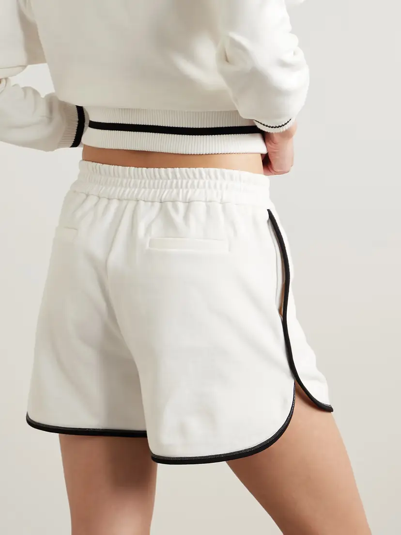 Brunello Cucinelli Tennis Bead-embellished Cotton-jersey Shorts | Thumbnail 3 Brunello Cucinelli Tennis Bead-embellished Cotton-jersey Shorts | Thumbnail 3