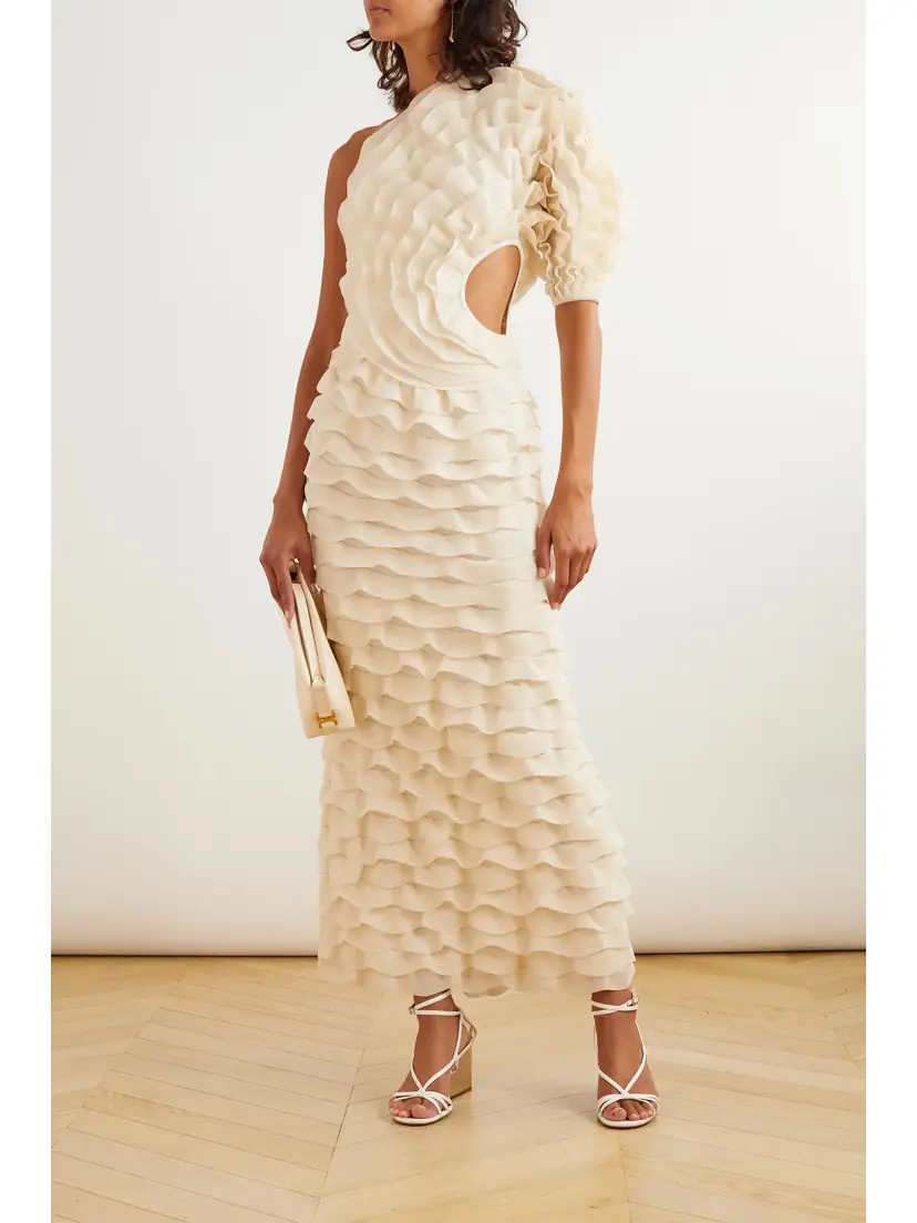 Chloé One-shoulder Cutout Ruffled Silk-blend Gown - x large | Thumbnail 2