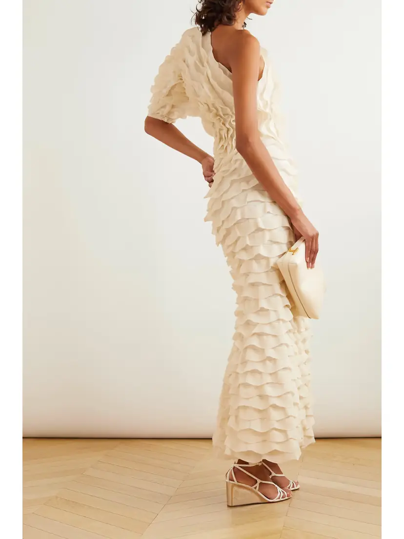 Chloé One-shoulder Cutout Ruffled Silk-blend Gown - x large | Thumbnail 3