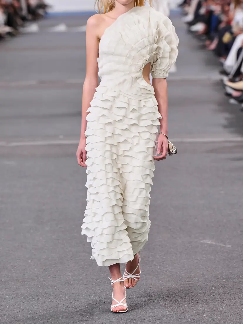 Chloé One-shoulder Cutout Ruffled Silk-blend Gown - x large | Thumbnail 4