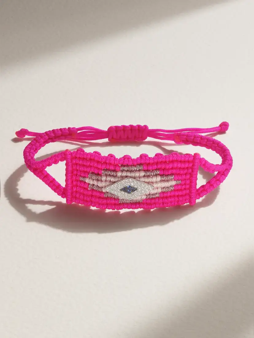Diane Kordas Evil Eye Woven Cord, 14-karat White Gold, Diamond And Sapphire Bracelet | Image 1 Diane Kordas Evil Eye Woven Cord, 14-karat White Gold, Diamond And Sapphire Bracelet | Image 1