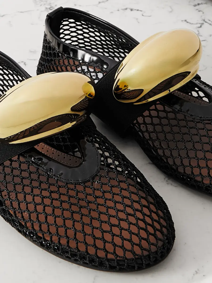 Alaïa Embellished Patent Leather-trimmed Mesh Ballet Flats | Thumbnail 4 Alaïa Embellished Patent Leather-trimmed Mesh Ballet Flats | Thumbnail 4