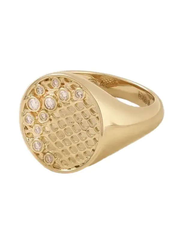 Oval Fishnet 14-karat Diamond Signet Ring